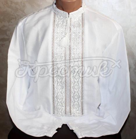 Чоловіча вишиванка білим по білому "Бакарді" Київ вишиванки