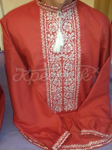 Красная мужская вышиванка "Ясный цвет" фото Крестик Киев