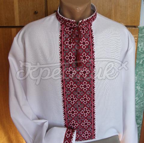 Вышиванка украинская мужская с красным орнаментом - фото