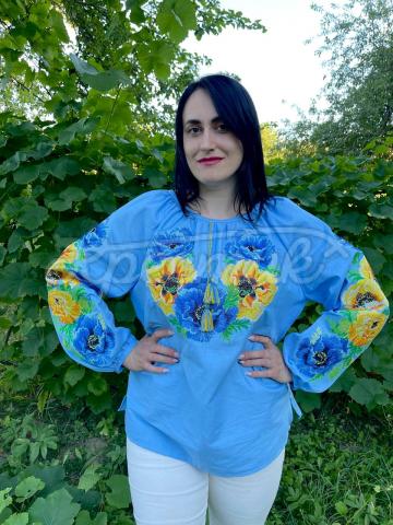 Блакитна вишиванка Харків жіноча "Маки" 