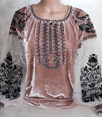 Вишита блуза "Рожевий оксамит" фото
