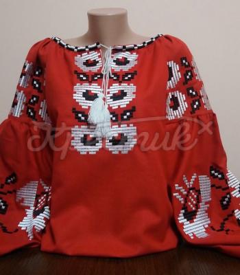 Красная женская вышитая блуза "Мимоза" купить