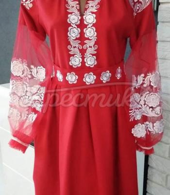 Красное вышитое платье "Рубин" фото