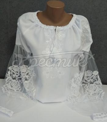 Вишита біла блуза "Снігові троянди" фото