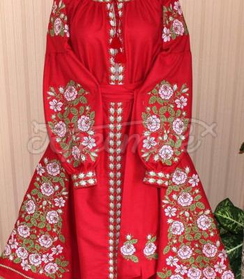 Красное вышитое платье бохо "Цветочная весна" фото 
