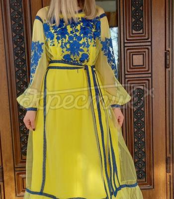 Желтое платье с вышивкой "Украинка" фото
