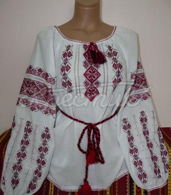 Українська вишиванка "Бордова геометрія" білі вишиванки