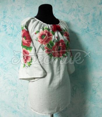 Женская туника-вышиванка на льне "Маки"
