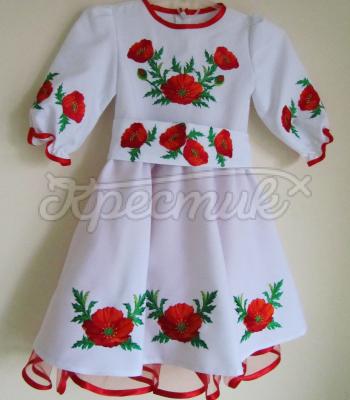 Нарядное детское платье с вышивкой "Красные маки" фото