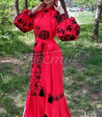 Женское вышитое платье бохо "Алый закат" купить