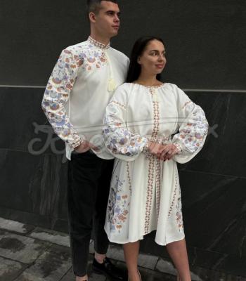 Парні вишиванки «Небесний цвіт» вишита пара сукня і сорочка