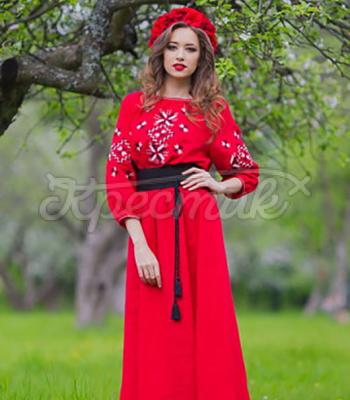 Червона сукня вишиванка "Сузір'я щастя" фото