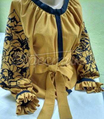 Женская вышитая блуза с розами "Горчичный свет" фото
