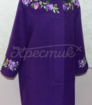 Фиолетовое кашемировое пальто с ручной вышивкой фото