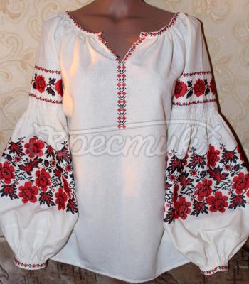 Женская блузка с вышивкой "Маковка" Фото Крестик Киев
