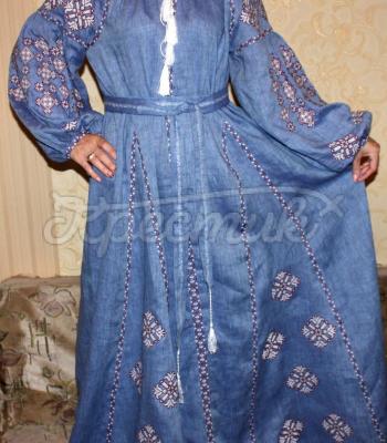 Вышитое женское платье в пол бохо стиль "Ария" фото
