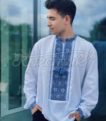 Белая вышитая рубашка "Самурай" мужская вышиванка купить