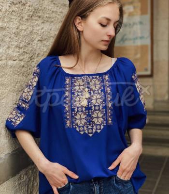 Синя вишита блузка "Лахірі" український бренд