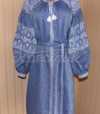 Блакитна вишита сукня "Льняна фантазія" Віта Кін дизайнер