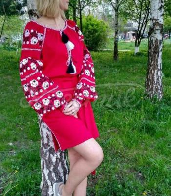 Жіноча червона вишита сукня "Багряна" купити Київ