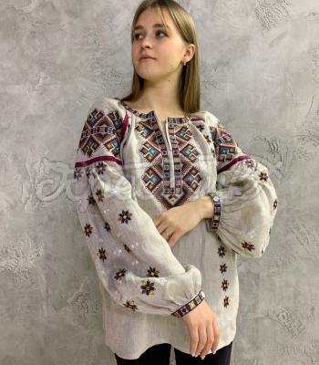 Вышитая серая женская блуза "Этномуза" купить Килия