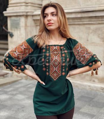 Вышитая зеленая блузка "Мелисса" купить вышитую блузку Одесса