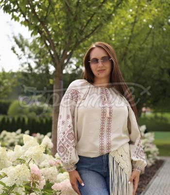 Жіноча бежева вишиванка «Світанкова» якісна українська вишиванки Київ