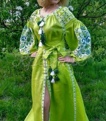 Жіноча вишита сукня бохо "Німфа" зелене плаття вишиванка