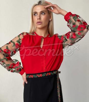 Праздничная красная женская блуза "Мак" вышиванки бренд