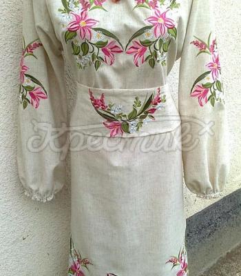 Женское вышитое льняное платье "Розовые лилии" купить