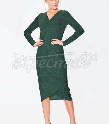 Зеленое платье из меланжевого трикотажа фото