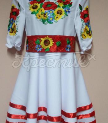 Дтское вышитое платье для девочки "Подсолнухи и маки" фото