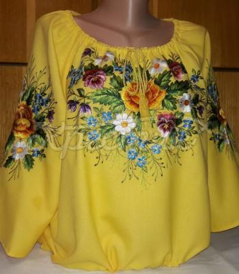 Желтая женская вышиванка "Лучезарные цветы" фото
