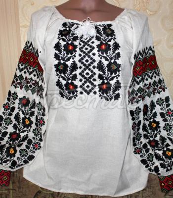 Льняная женская блуза вышиванка "Агата" фото