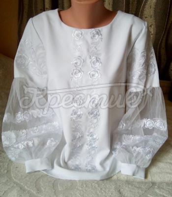 Біла жіноча вишиванка з фатиновими рукавами "Зефір" фото
