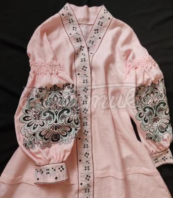 Вышитое платье "Розовый закат" лен