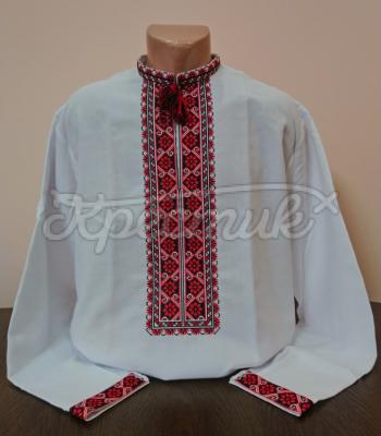 Белая мужская вышиванка "Красные узоры" Киев