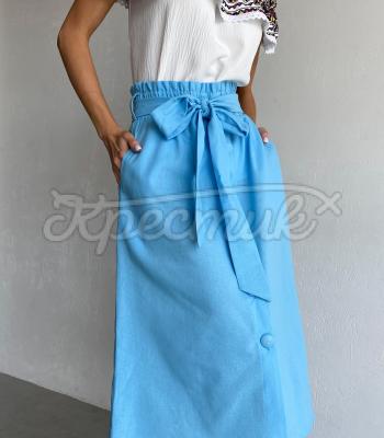 Голубая женская брендовая юбка к вышиванке
