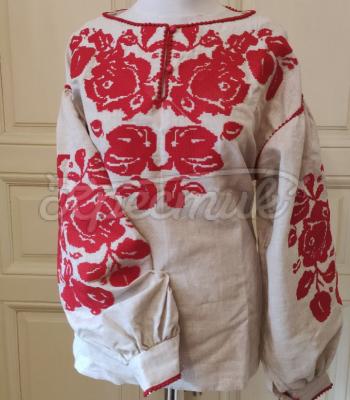Женская льняная вышиванка "Роскошь роз" фото