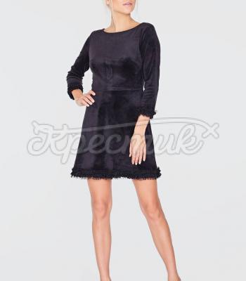 Черное бархатное платье- мини фото