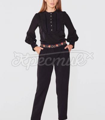 Черная блуза с рюшами и кружевом "Агат" фото