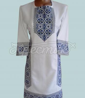 Украинское платье с вышивкой "Синий алатырь" фото Крестик
