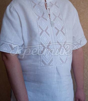 Мужская вышиванка белым по белому короткий рукав фото