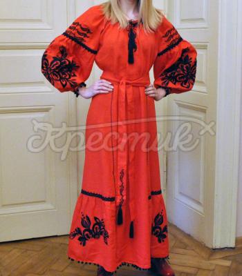 Вышитое красное платье "Бохо розмай" фото