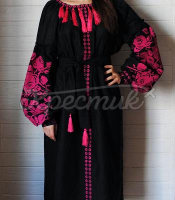 Чорна вишита жіноча сукня "Фуксія" фото