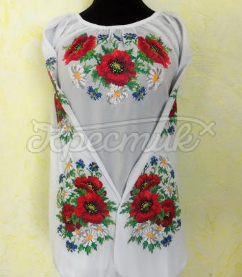 Женская вышиванка на белом шифоне "Полевые цветы" под заказ по Украине