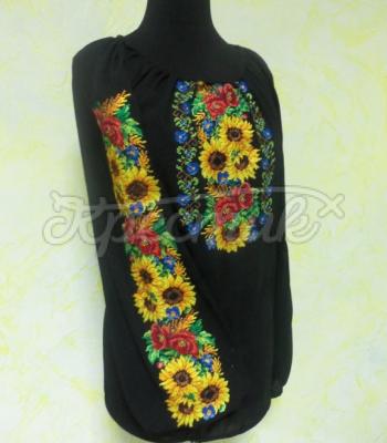 Чорна жіноча вишиванка "Сонячні соняшники" Житомир