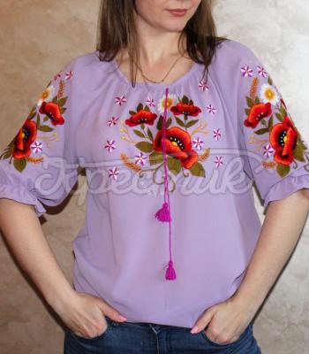 Летняя женская вышиванка "Зарина" сиреневого цвета купить Киев