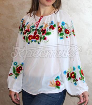 Літня жіноча вишинка на білому шифоні "Роксана" купити Київ