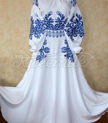 Белое  вышитое платье "Нежность" длинное